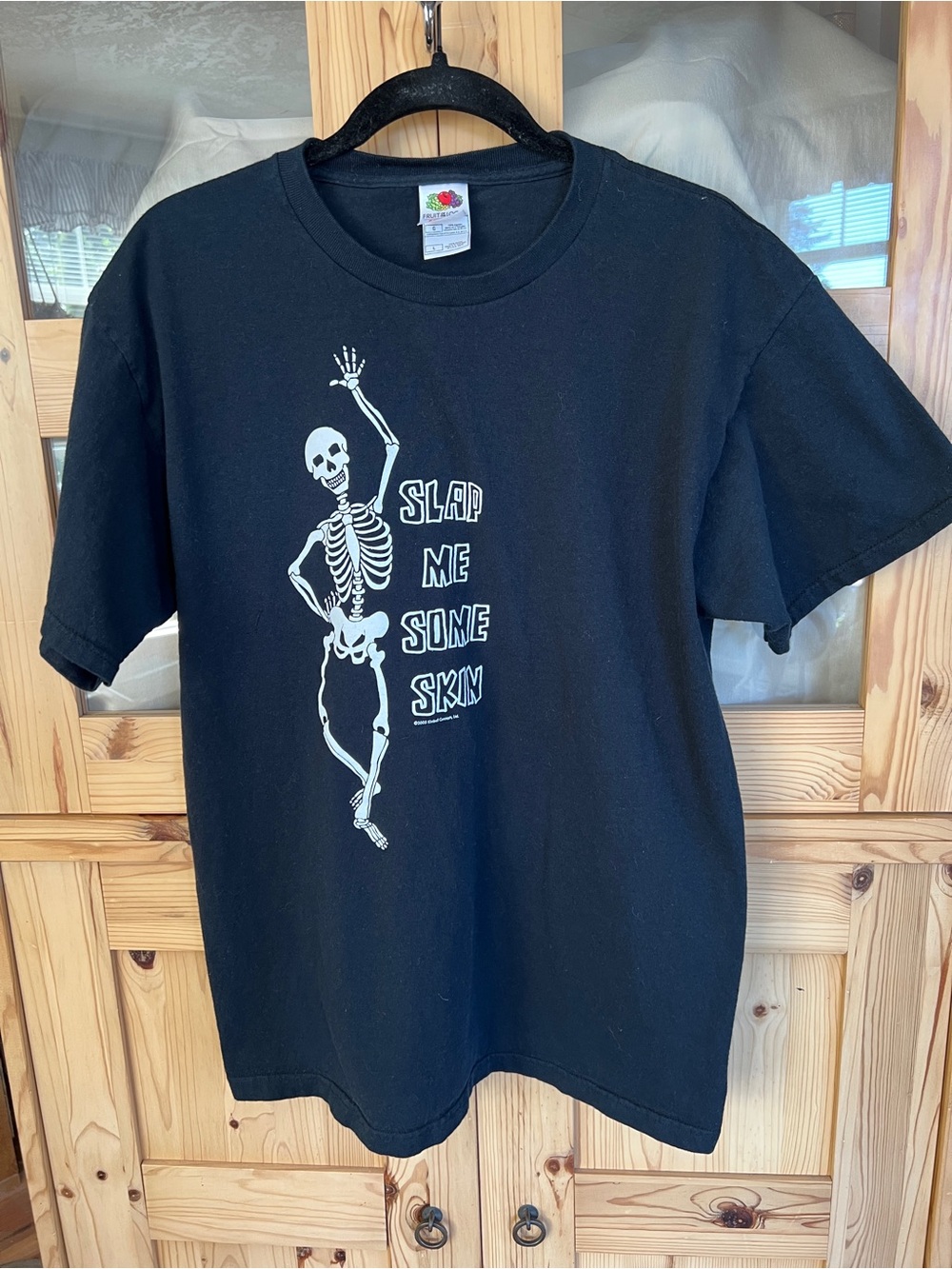 Fruit of the Loom Black Tee with White Skeleton Graphic